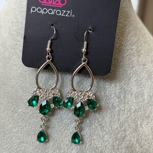 Paparazzi Emerald Green and Silver Dangle Earrings